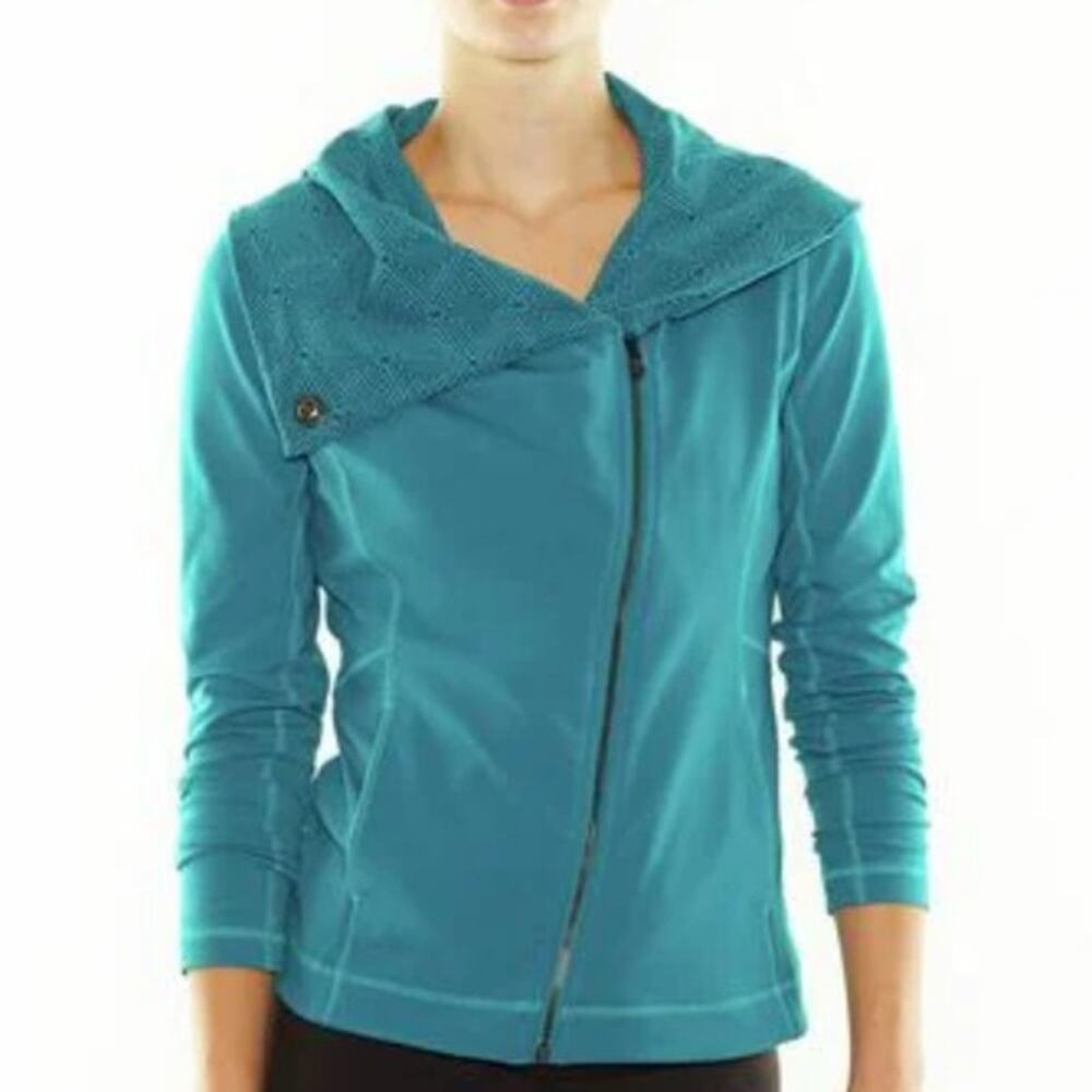 Lucy Hatha Women Teal Asymmetrical Zip Collar Long Sleeves Athletic Jacket S